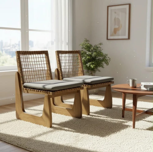 Silla Étnica África de Madera de Albizia y Cojín Beige 52,5 x 62 x 78 cm