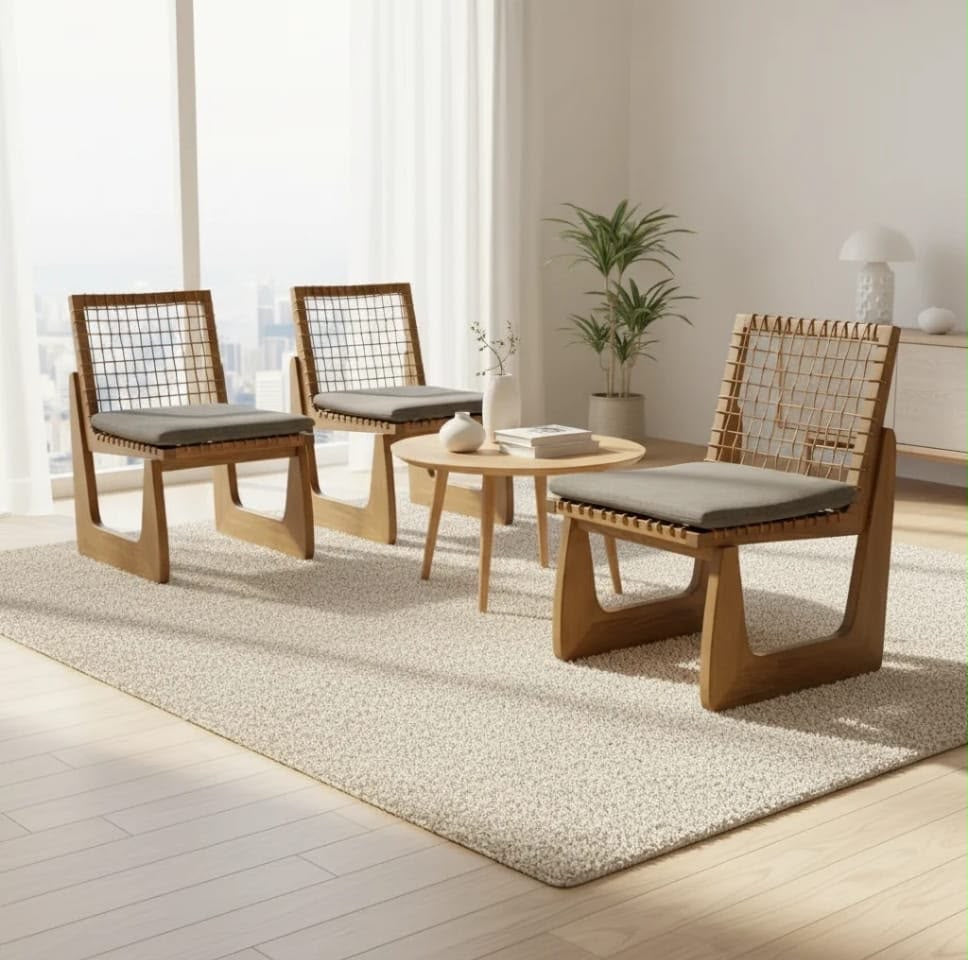 Silla Étnica África de Madera de Albizia y Cojín Beige 52,5 x 62 x 78 cm
