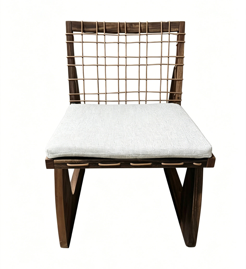 Silla Étnica África de Madera de Albizia y Cojín Beige 52,5 x 62 x 78 cm