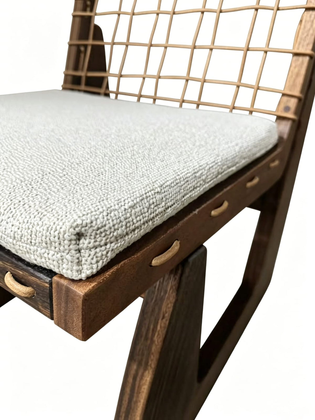 Silla Étnica África de Madera de Albizia y Cojín Beige 52,5 x 62 x 78 cm