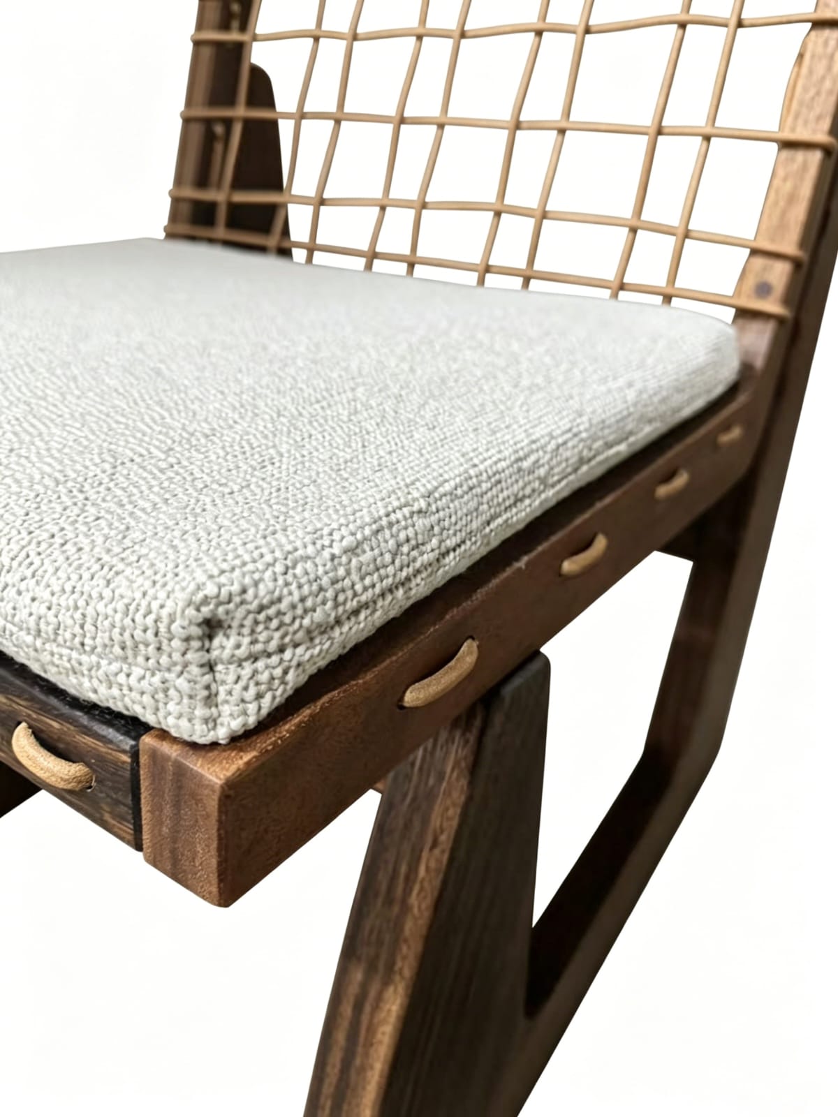 Silla Étnica África de Madera de Albizia y Cojín Beige 52,5 x 62 x 78 cm