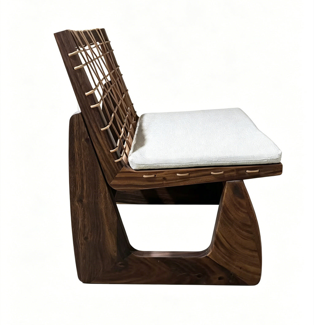 Silla Étnica África de Madera de Albizia y Cojín Beige 52,5 x 62 x 78 cm