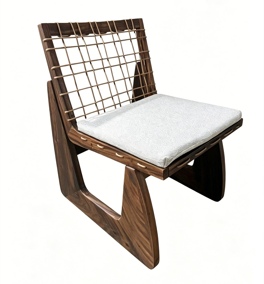 Silla Étnica África de Madera de Albizia y Cojín Beige 52,5 x 62 x 78 cm