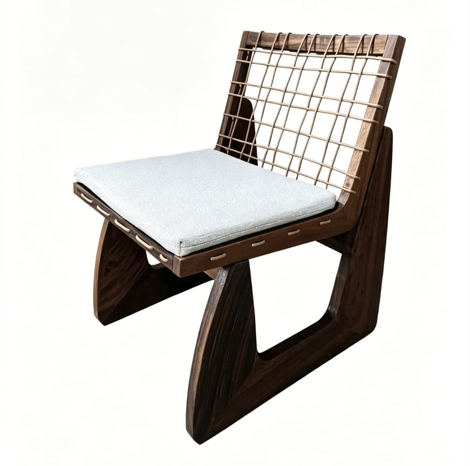 Silla Étnica África de Madera de Albizia y Cojín Beige 52,5 x 62 x 78 cm