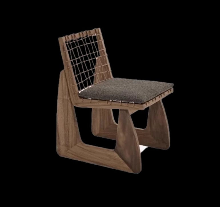 Silla Étnica África de Madera de Albizia y Cojín Beige 52,5 x 62 x 78 cm