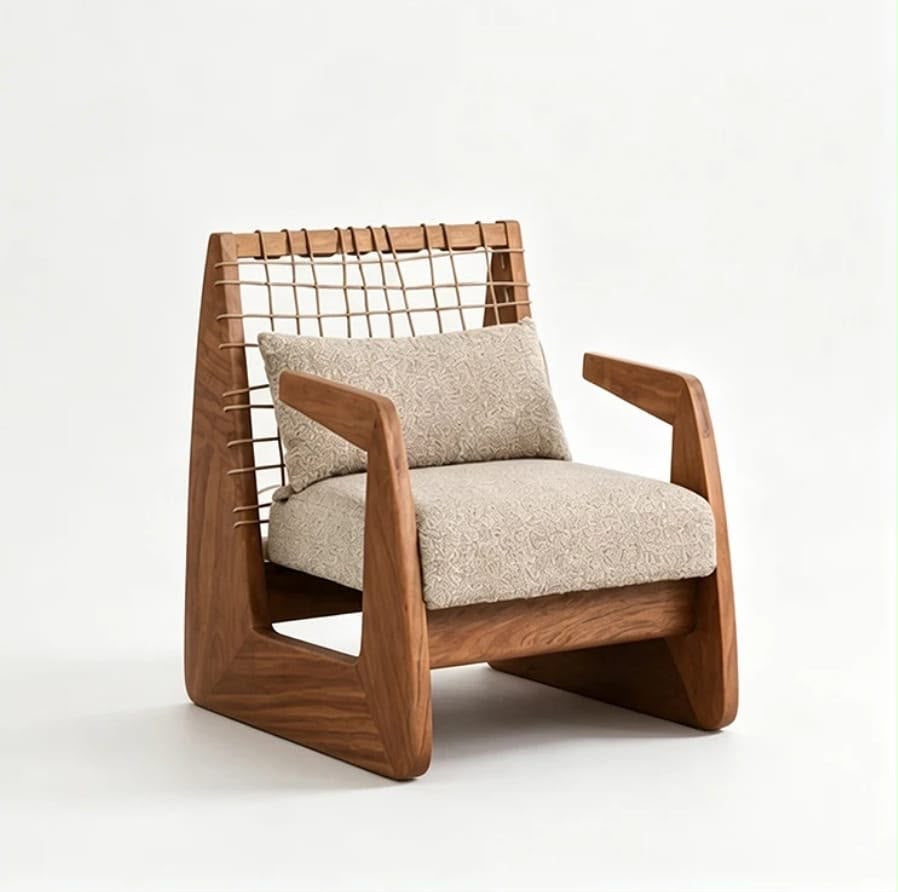Poltrona África de Madera de Albizia y Tela Beige 62 x 80,5 x 80 cm