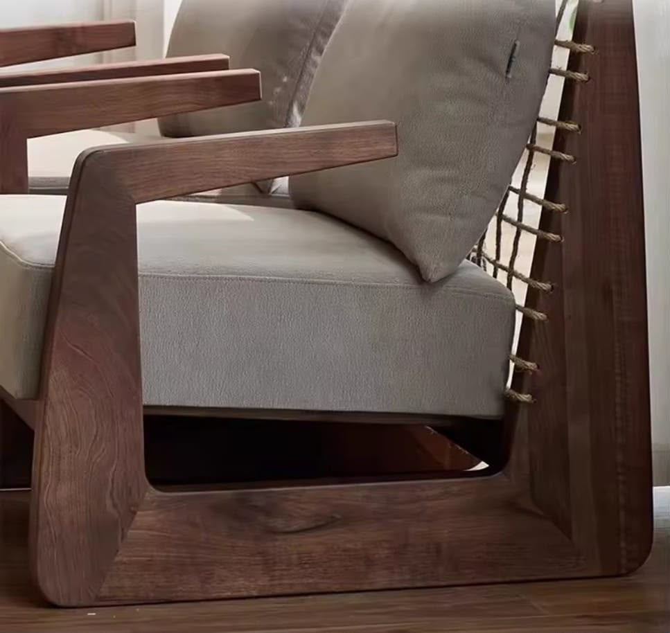 Poltrona África de Madera de Albizia y Tela Beige 62 x 80,5 x 80 cm