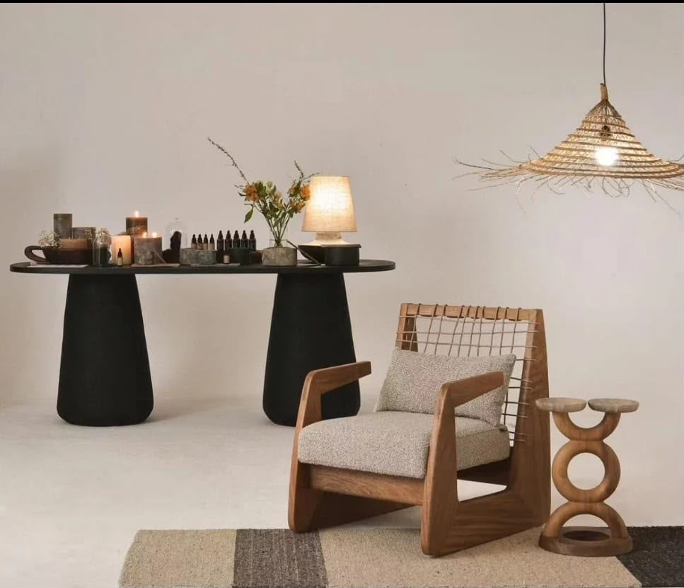Poltrona África de Madera de Albizia y Tela Beige 62 x 80,5 x 80 cm