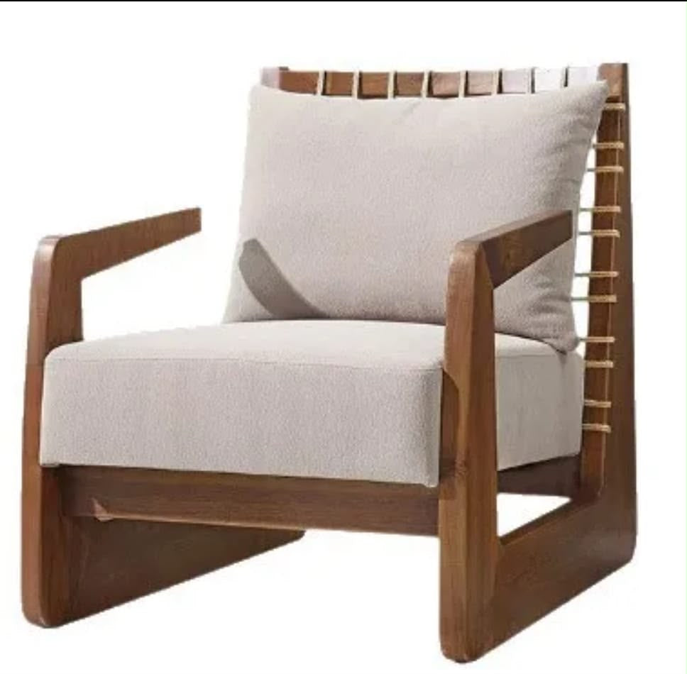 Poltrona África de Madera de Albizia y Tela Beige 62 x 80,5 x 80 cm