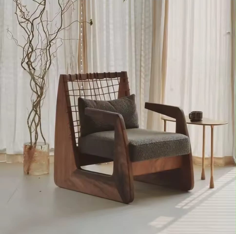 Poltrona África de Madera de Albizia y Tela Beige 62 x 80,5 x 80 cm
