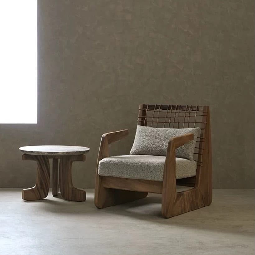 Poltrona África de Madera de Albizia y Tela Beige 62 x 80,5 x 80 cm