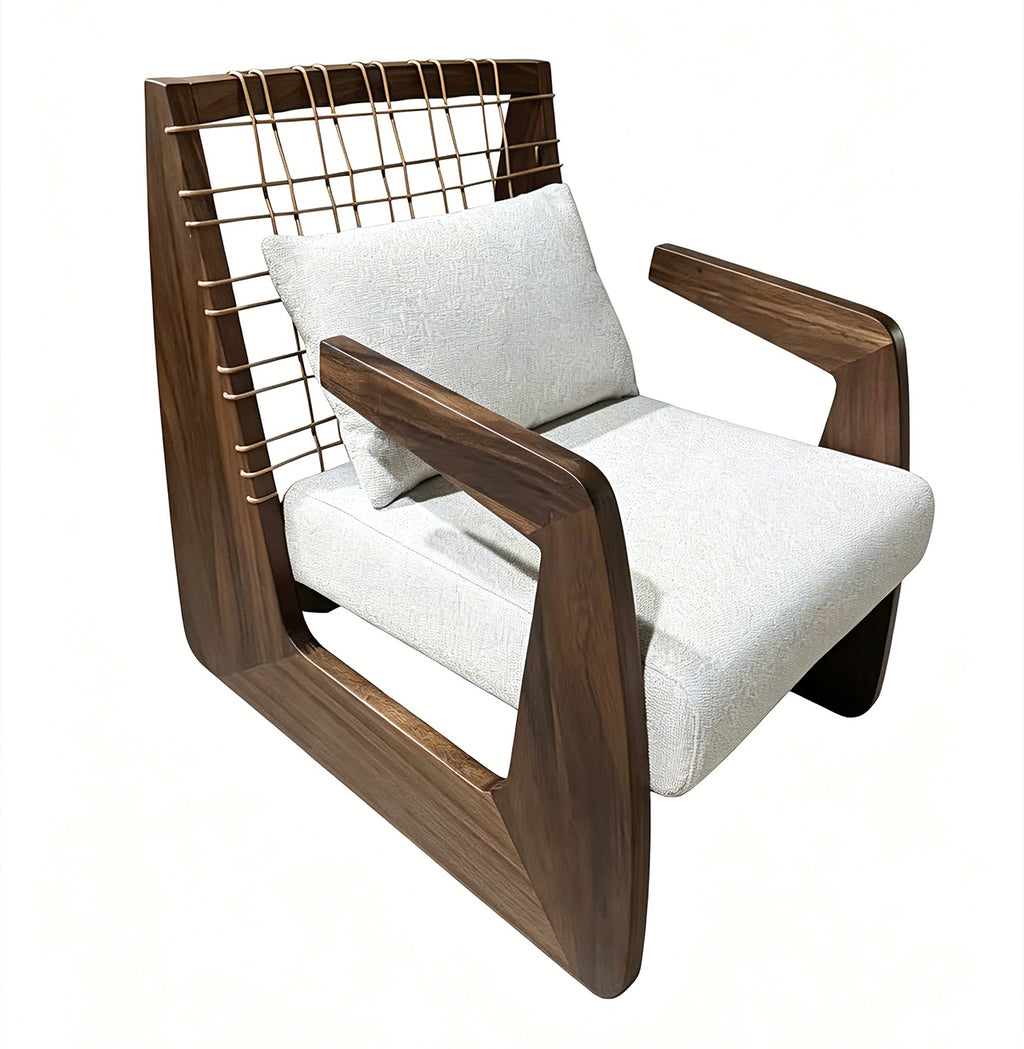 Poltrona África de Madera de Albizia y Tela Beige 62 x 80,5 x 80 cm