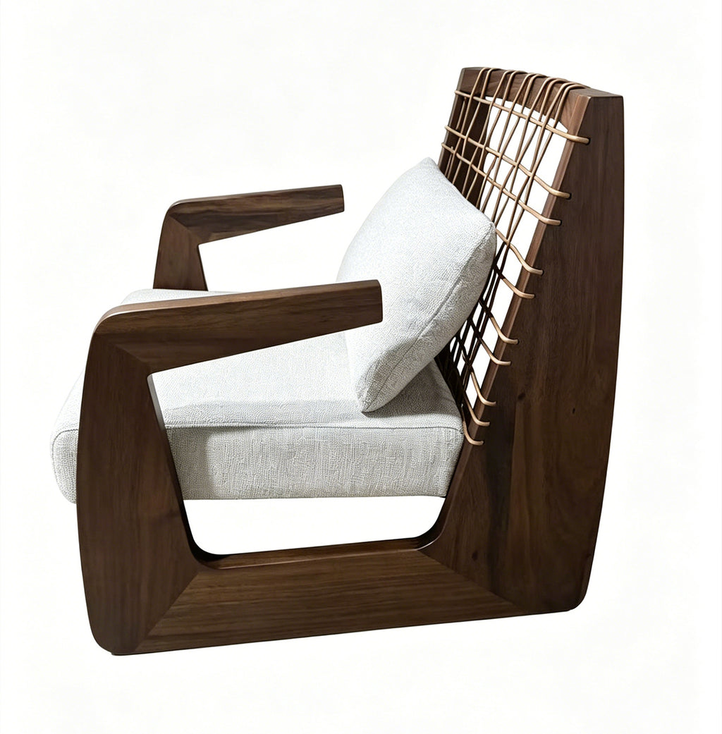 Poltrona África de Madera de Albizia y Tela Beige 62 x 80,5 x 80 cm