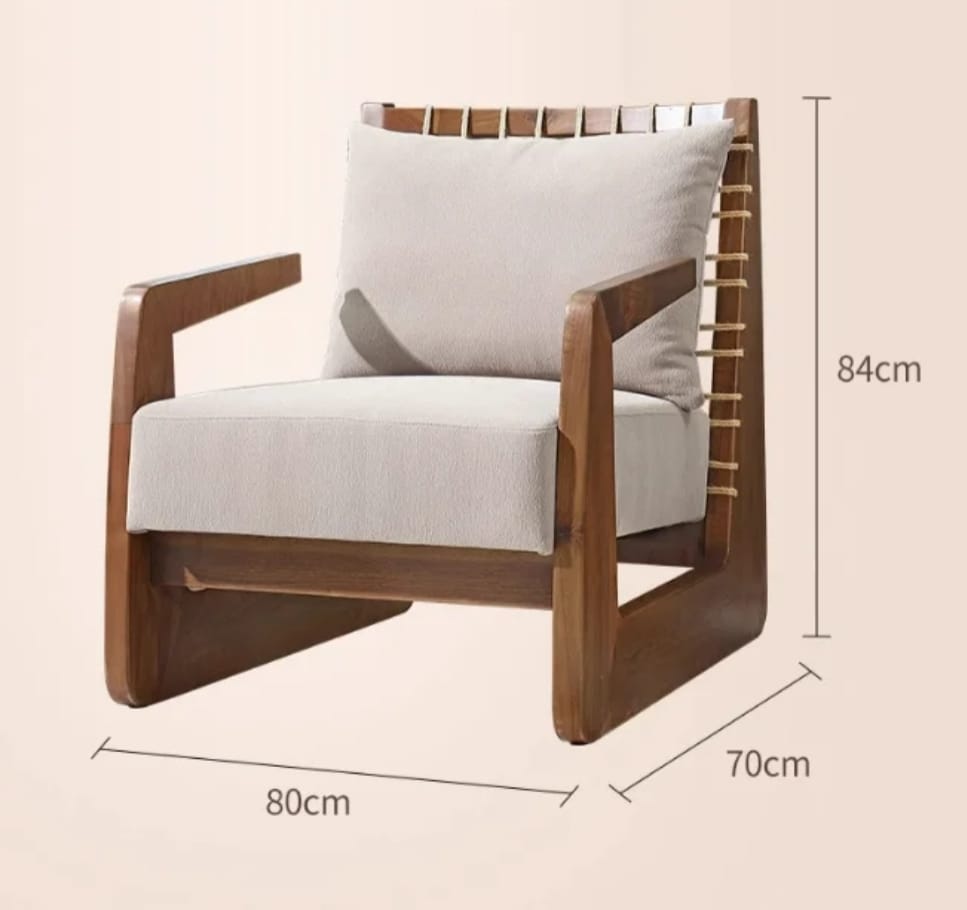 Poltrona África de Madera de Albizia y Tela Beige 62 x 80,5 x 80 cm
