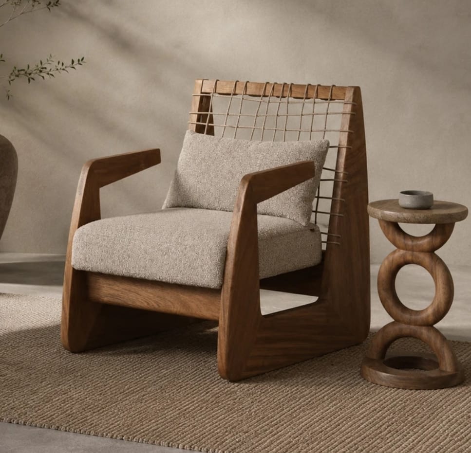 Poltrona África de Madera de Albizia y Tela Beige 62 x 80,5 x 80 cm