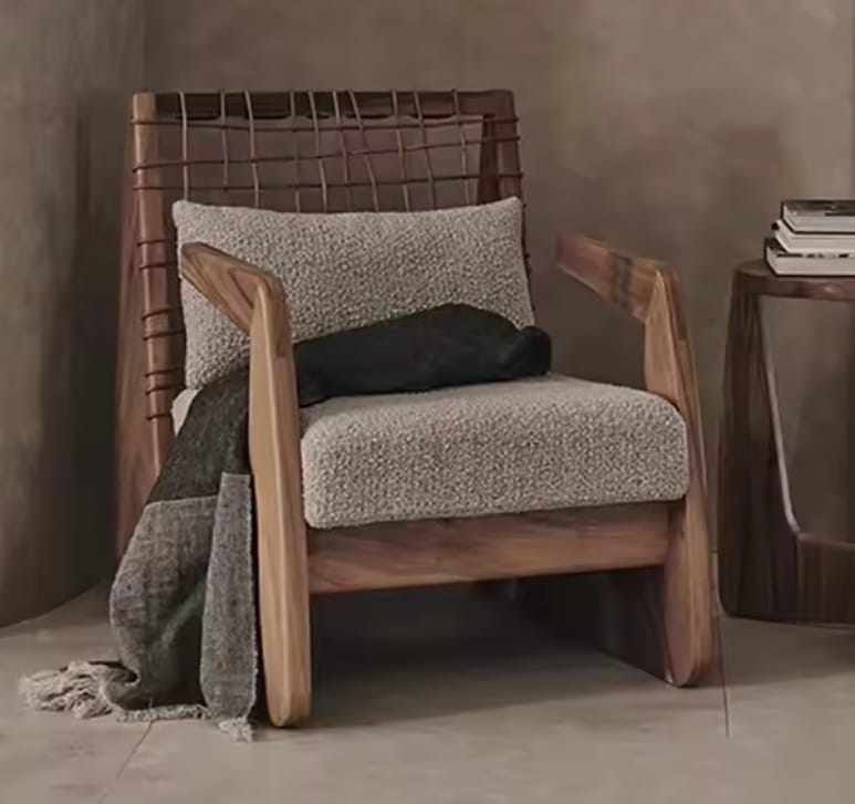 Poltrona África de Madera de Albizia y Tela Beige 62 x 80,5 x 80 cm