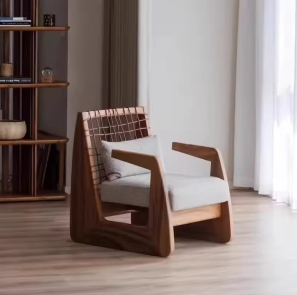 Poltrona África de Madera de Albizia y Tela Beige 62 x 80,5 x 80 cm