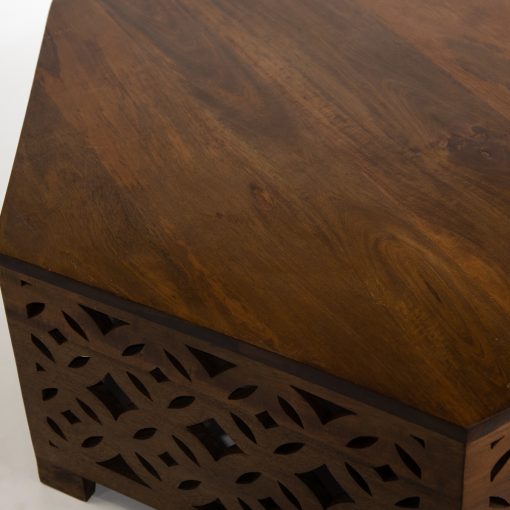 Mesa de Centro Redonda Tallada Madera de Mango