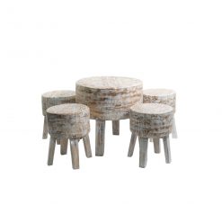 Set de mesa de centro y taburetes madera de teca