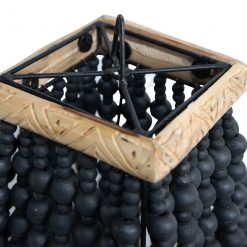 Pantalla colgante cuadrada negra con borde de madera 44x44x68 cm