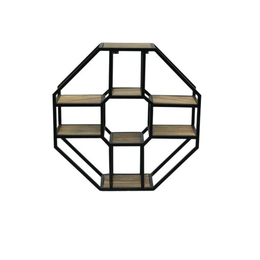 Repisa octogonal madera de manfo y metal 90x30x90 cm