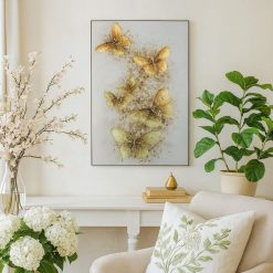 Cuadro BUTTERFLY pintura en tela canvas blanco / caramelo con marco 80 x 120cm