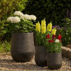 Macetero Amsterdam negro redondo poliresina (Seleccione tamaño)