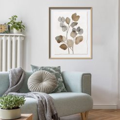 Cuadro Las Hojas 2 Canvas HD y pintado a mano Blanco/Café marco natural 50 x 60cm