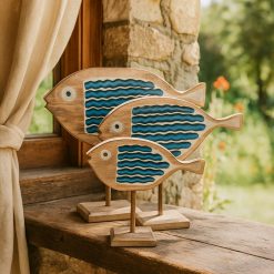 Set 3 pescados Doris madera con olas azules