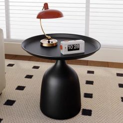 Mesa de centro y lateral Augusta redonda negra 40 x 40 x 42cm