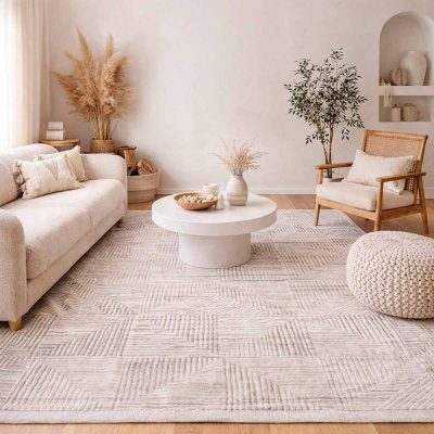 Alfombra Turca Vaivien Beige con Blanco -Gris (Selecciona Tamaño)