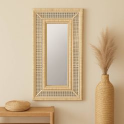 Espejo Nicasio de Ratán Natural Cerrado – Mediano 45x3x90 cm