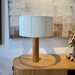 Lámpara de Mesa Olab Roble Blanco y Pantalla Plegada