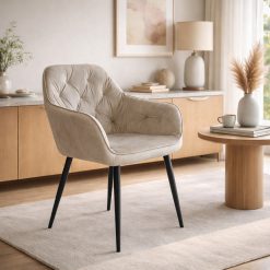 Poltrona Caroline Velvet Gris, Fierro y Madera