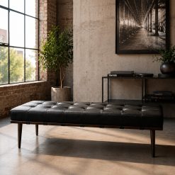 BANQUETA JACQUES CUERO NEGRO ANTIQUE 140X48X44