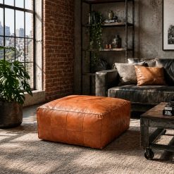 PUFF DE CUERO 65X65X35 COLOR CARAMEL