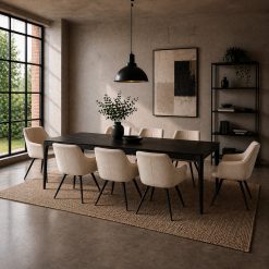 MESA COMEDOR VARSOVIA POLIMADERA PATAS MADERA FRESNO NEGRO 200X110X75CM