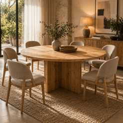 MESA COMEDOR ALONSO REDONDA MADERA FRESNO NATURAL GRANDE 150 X H75CM