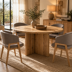 MESA COMEDOR ALONSO REDONDA MADERA FRESNO NATURAL 120 X H75CM