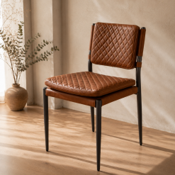 Silla Capri Cuero Cowhide Caramelo con Pespunte Rombo