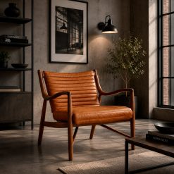 Poltrona Elliah Madera de Fresno Cuero Top Grain Cognac